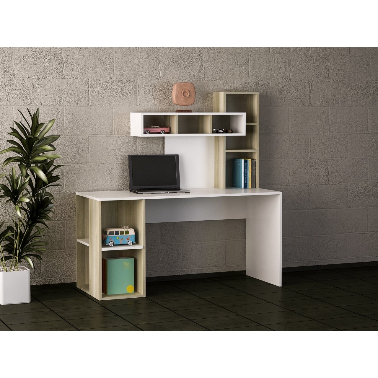 Birou Wooden Art, Coral White Cordoba, 140x153.8x60 cm - imagine 4